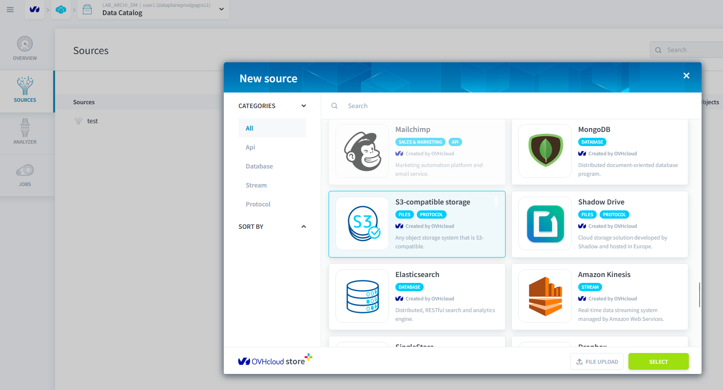 Creation de la source S3 compatible